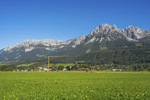 Landscape with the Kaiser Mountains in the alps of Austria at the village Elmau
