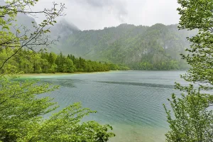 Framed Print : Landscape of Lake Offensee on a rainy day in spring Framed Print : Landscape of Lake Offensee on a rainy day in spring