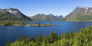 Landscape on the Lofoten Islands with sea and mountains