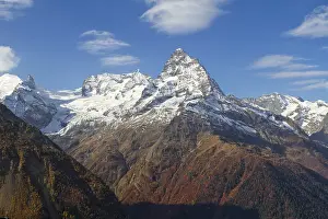 Landscape of mountains Caucasus region in Russia Mountain peaks in clouds
