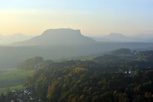 Landscape in Saxony Switzerland in autumn with view to the table mountain Lilienstein