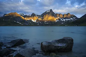 Landscape with sea and mountains on the Lofoten Islands