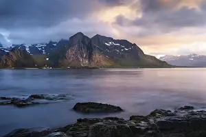 Landscape with sea and mountains on the Lofoten Islands