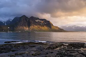 Landscape with sea and mountains on the Lofoten Islands