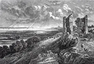Landscape by the sea with a ruined castle