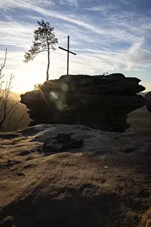 Landscape shot on a sandstone rock in the forest