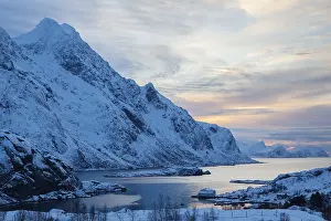 Landscape in winter, bay near Unstad