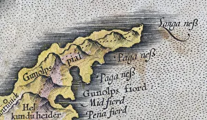 Langanes, Iceland, hand-coloured Iceland copperplate engraving by Gerhard Mercator