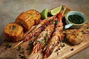 Langoustines on skewers, shrimp kebab
