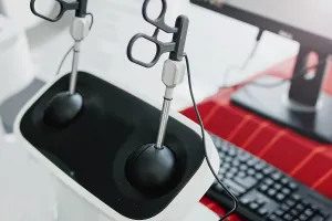 Laparoscopic simulator setup with a computer for medical training