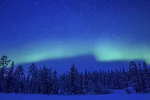 Framed Print : Lapland. Night. Winter forest. Starry sky and Northern Lights