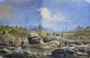 Laplanders from Greenland with reindeer on their summer pasture at the Arctic Sea