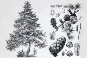 Larch (Larix europea), tree and cones