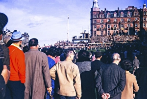 Large crowd at the 18th hole of the St Andrews golf course, Scotland 1967