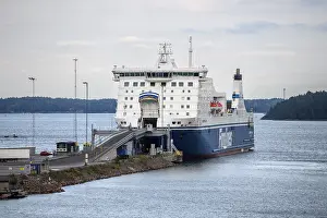 Large ferry on the Finnlines line Naantali Kappelskar in Naantali harbour over calm water
