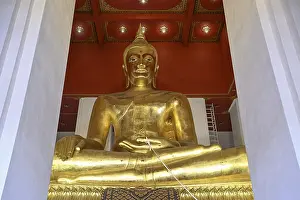 Large golden Buddha in lotus position