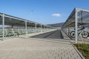 Large modern bicycle parking outside of the industrial area