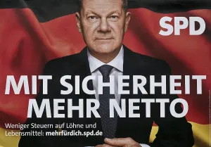 Large poster for the 2025 federal election by the SPD with Olaf Scholz