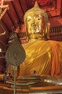 Category Buddhism Prints: Large seated Buddha statue, Wat Phanan Choeng Temple