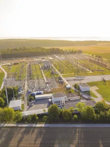 Large transformer station in a wide