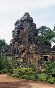 The laterite temple of Ta Prohm was built by King Jayavarman VII on top of an earlier 6th century Khmer shrine