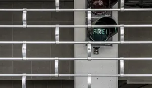 Lattice gate in front of the entrance to an underground car park
