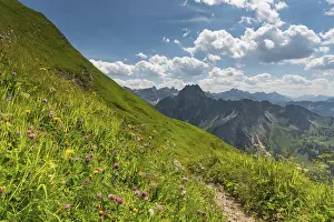 Category Mountain Landscapes Prints: Laufbacher Eck-Weg, a panoramic high-altitude trail from the Nebelhorn into the Oytal