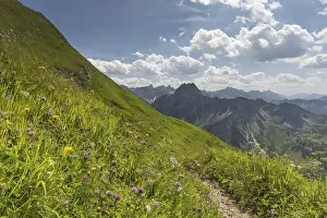 Category Mountain Landscapes Prints: Laufbacher Eck-Weg, a panoramic high-altitude trail from the Nebelhorn into the Oytal