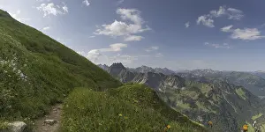 Category Mountain Landscapes Prints: Laufbacher Eck-Weg, a panoramic high-altitude trail from the Nebelhorn into the Oytal