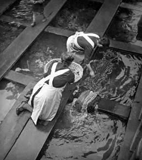 Laundry washing in the river ca