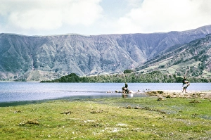 Laundry washing worm Lagoa Azul, blue lake, Lagoa das Sete Cidades, Sao Miguel Island, Azores, Portugal, April 1964, Europe