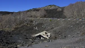 Lava field, destroyed hut, Etna