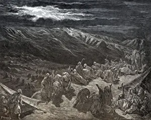Law given to Moses at Sinai, woodcut by Gustave Dore