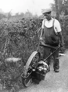 Lawnmower, historic photograph, around 1920