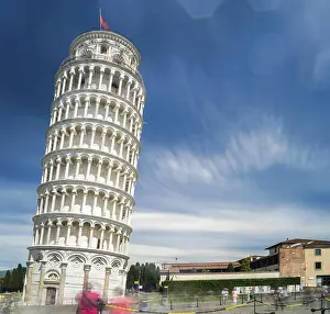 Leaning Tower of Pisa. Blue cloudy sky background