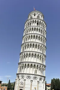 The Leaning Tower of Pisa with visible inclination