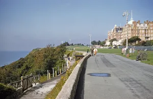 The Leas clifftop promenade road, Folkestone, Kent, England, UK, 1962 view west