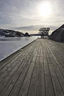 Legendary wooden diving board on a frozen pier