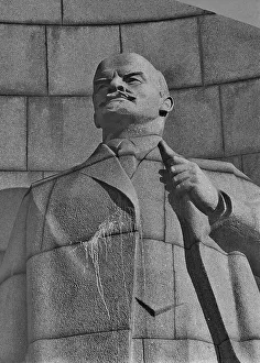 Lenin monument with a coloured liquid thrown at it