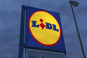 Lidl logo illuminated at night
