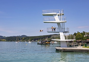 Category Mountain Landscapes Prints: Lido Seewalchen, with Schafberg