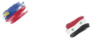 Liechtenstein and Syrian Arab Republic Flags on White Background