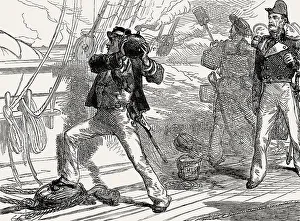 Lieutenant Charles Davis Lucas tossing a shell overboard