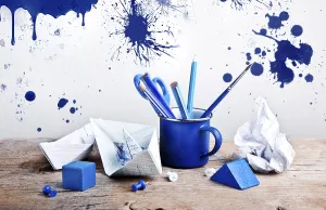 Still life with craft utensils and building blocks