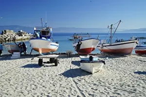 Still life with a pulled out boat in a seaside bay