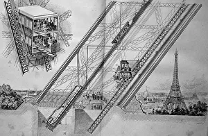 The lift, Otis system, in the Eiffel Tower in Paris