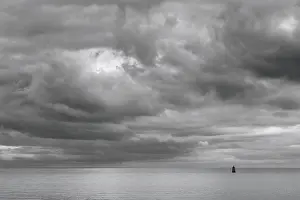 Lighthouse on a Sea in Granville in Black and White