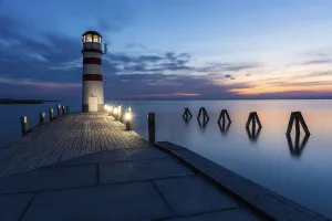 Lighthouse after sunset, blue hour