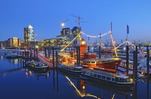 The lightship at the marina in the Hamburg harbor
