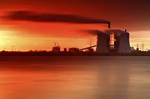 Lignite-fired power plant, Schkopau am See power plant at sunrise